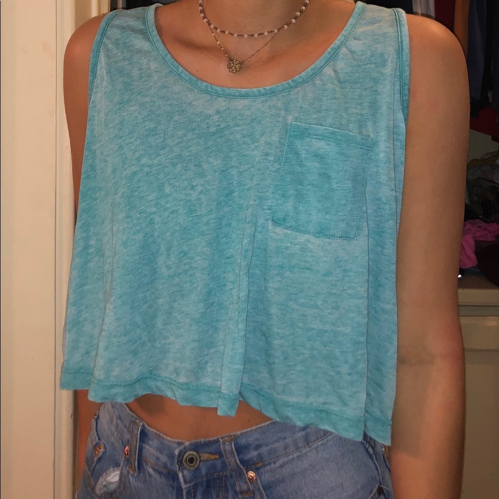 Blue acid wash crop top